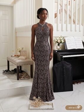 Elegant Black Lace Halter Evening Dress